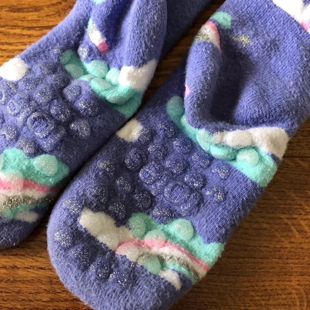 purple rainbow non-slip crew socks